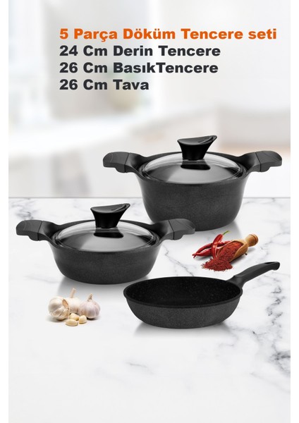 Dn 20030 5 Parça Döküm Granit Tencere Seti (24-26-26 cm )