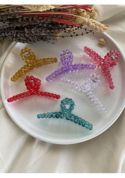 Inci Görünümlü Kadın Saç Tokası Şeffaf Renklerde 6 Adet 9 cm Ebatında Mandal Toka