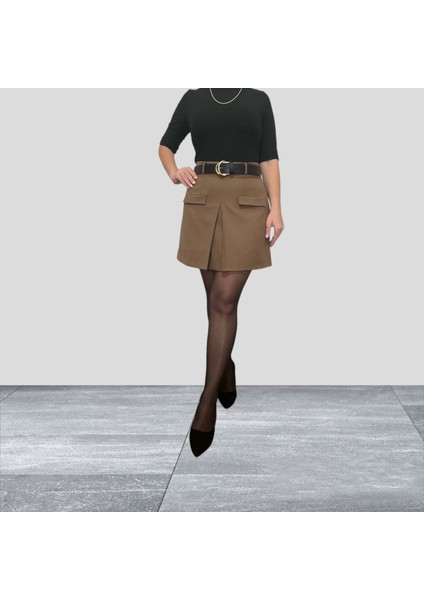 Taba Pilikaşeli Süs Cepli Beli Kemerli Mini Astarlı Etek fiyatları