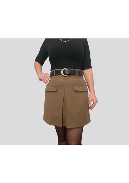 Taba Pilikaşeli Süs Cepli Beli Kemerli Mini Astarlı Etek fırsatları