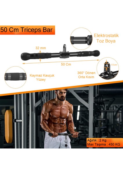 Triceps Halat - V Bar - Lat Triceps Bar -Lat Pulldown Bar - Handle Bar - Triceps Aparat Seti