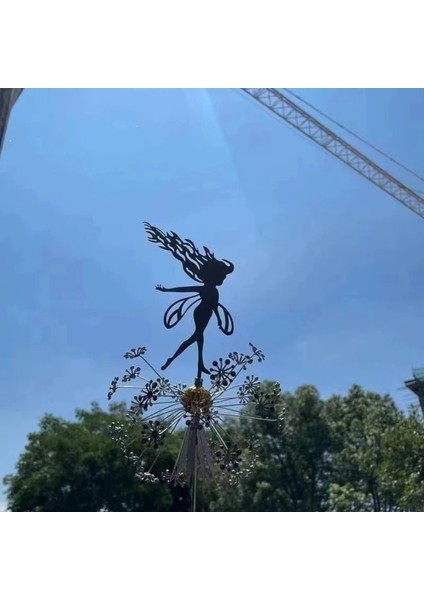 Pembe Tarzı Peri ve Karahindiba Birlikte Dans Heykel Açık Bahçe Dekorasyon 2d Metal Yard Avlu Sanat Dekor Çim Peyzaj Heykeli (Yurt Dışından)