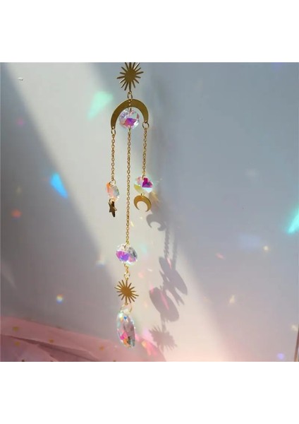 No.2 Tarzı Ay Gökkuşağı Kristal Suncatcher Asılı Prizma Süsleme Rüzgar Çanları Kristal Bahçe Ev Veranda Sundurma Dekorasyon Rüzgar Çan Kolye (Yurt Dışından)