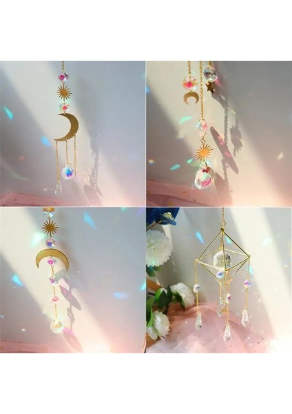No.2 Tarzı Ay Gökkuşağı Kristal Suncatcher Asılı Prizma Süsleme Rüzgar Çanları Kristal Bahçe Ev Veranda Sundurma Dekorasyon Rüzgar Çan Kolye (Yurt Dışından)