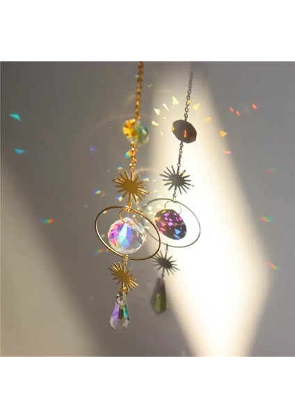 No.2 Tarzı Ay Gökkuşağı Kristal Suncatcher Asılı Prizma Süsleme Rüzgar Çanları Kristal Bahçe Ev Veranda Sundurma Dekorasyon Rüzgar Çan Kolye (Yurt Dışından)