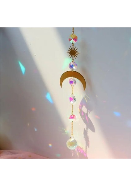 No.2 Tarzı Ay Gökkuşağı Kristal Suncatcher Asılı Prizma Süsleme Rüzgar Çanları Kristal Bahçe Ev Veranda Sundurma Dekorasyon Rüzgar Çan Kolye (Yurt Dışından)