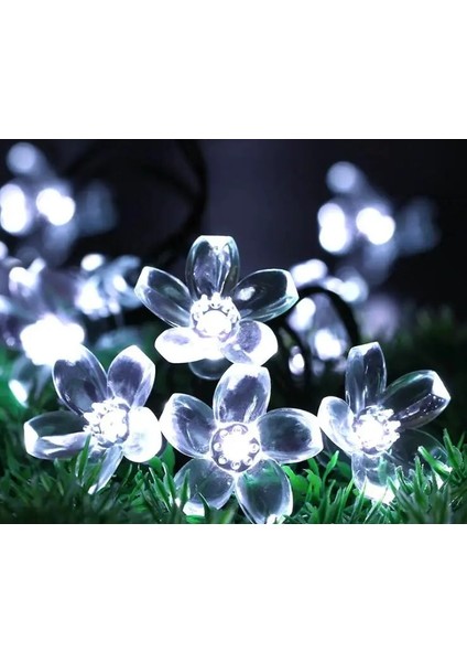 Beyaz Stil 50LED LED Şeftali Çiçeği Dize Lambası Trendy Bahçe Dekoru Güneş Dize Peri Işıkları (Yurt Dışından)