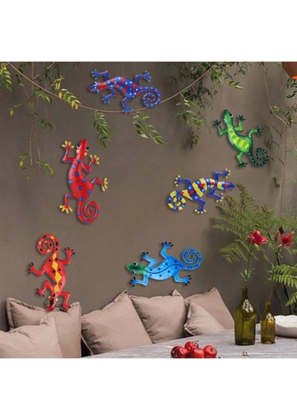 Bir Stil 1 Adet Renkli Asılı Metal Gecko Duvar Dekoru Sanat Zanaat Heykeller Bahçe Arka Bahçe Oturma Odası Yatak Odası Kapalı Açık Dekor (Yurt Dışından)