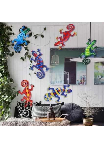 Bir Stil 1 Adet Renkli Asılı Metal Gecko Duvar Dekoru Sanat Zanaat Heykeller Bahçe Arka Bahçe Oturma Odası Yatak Odası Kapalı Açık Dekor (Yurt Dışından)