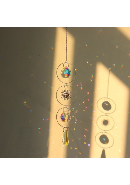 No.19 Tarzı Kristal Rüzgar Çanı Ay Güneş Yakalayıcı Elmas Prizmalar Kolye Dream Catcher Gökkuşağı Avcısı Asılı Damla Ev Bahçe Dekor Rüzgar Çanı (Yurt Dışından)