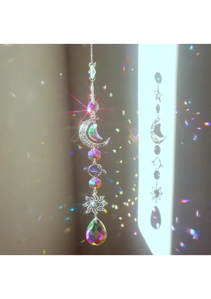 No.19 Tarzı Kristal Rüzgar Çanı Ay Güneş Yakalayıcı Elmas Prizmalar Kolye Dream Catcher Gökkuşağı Avcısı Asılı Damla Ev Bahçe Dekor Rüzgar Çanı (Yurt Dışından)