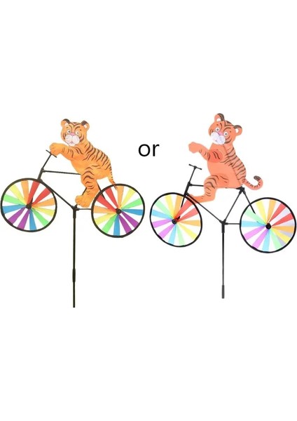 Kaplan Stili Şirin 3D Hayvan Bisiklet Yel Değirmeni Whirligig Bahçe Çim Yard Dekor Rüzgar Er (Yurt Dışından)