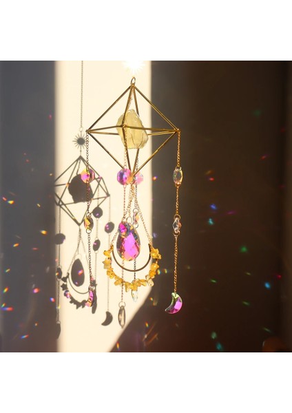 H Tarzı Suncatcher Kristal Rüzgar Çanı Yıldız Ay Güneş Yakalayıcılar Rüzgar Çanları Kaplama Renkli Boncuklar Bahçe Dekoru El Sanatları Için Asılı Damla (Yurt Dışından)