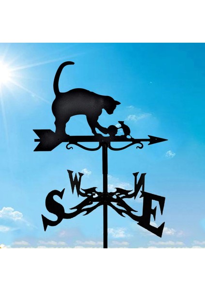 Kedi ve Sıçan Stili Metal Rüzgar Gülü Dekoratif Rüzgar Yön Göstergesi Bahçe Rüzgar Gülü Klasik Çatı Rüzgar Gülü Montaj Braketli (Yurt Dışından)