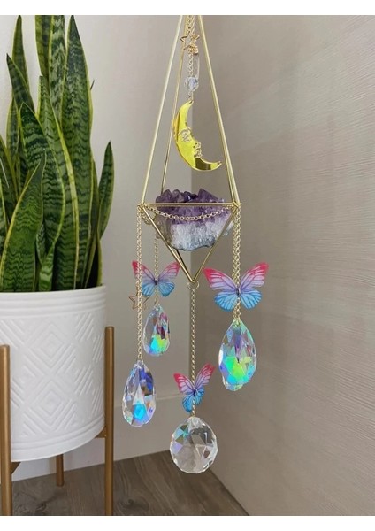 Büyük Kelebek Ay Amythest Sun Catcher,witchy Suncatcher |duvara Asma | Bohem Dekor | Hediye | Pencere Dekorasyonu (Yurt Dışından)