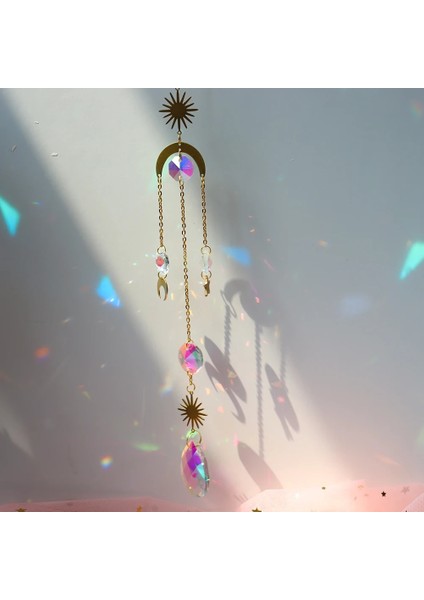 No.7 Tarzı Ay Gökkuşağı Kristal Asılı Prizma Süsleme Rüzgar Çanı Ev Bahçe Veranda Sundurma Dekorasyon Kristal Rüzgar Çanları Kolye (Yurt Dışından)