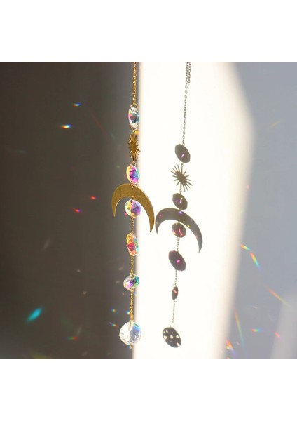 No.7 Tarzı Ay Gökkuşağı Kristal Asılı Prizma Süsleme Rüzgar Çanı Ev Bahçe Veranda Sundurma Dekorasyon Kristal Rüzgar Çanları Kolye (Yurt Dışından)