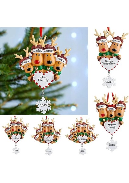 C Stili Kişiselleştirilmiş Ren Geyiği Ailesi Yılbaşı Ağacı Süsü Sevimli Geyik Tatili Kış Hediyesi Noel Aile Süsü (Yurt Dışından)