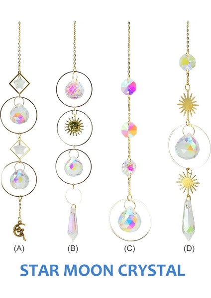 No.3 Tarzı Kristal Rüzgar Çanı Açık Metal Asılı Süsleme El Yapımı Yıldız Ay Güneş Yakalayıcı Kolye Bahçe Rüzgar Çanları Ev Dekorasyonu (Yurt Dışından)