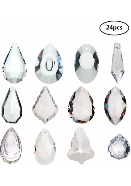 24'lü H&d Paketi Şeffaf Kristal Suncatcher Avize Aydınlatma Damlaları Kolye Topları Prizmalar Asılı Cam Prizmalar Parçaları Ev Dekorasyonu (Yurt Dışından)