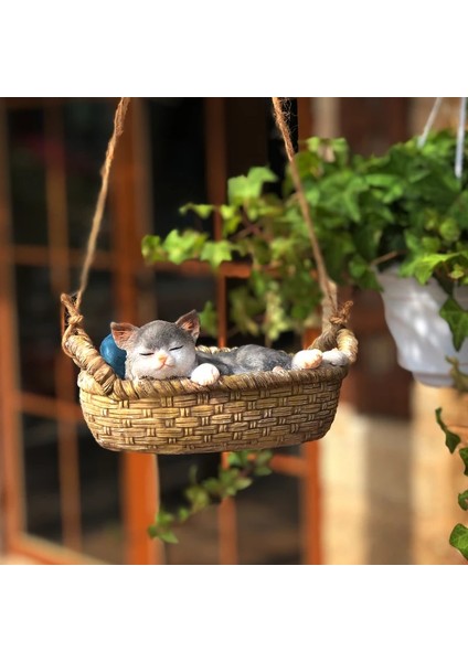 Kedi Stili Yaratıcı Sevimli Kedi Köpek Tavşan Reçine Yalan Gnome Kurbağa Heykeli Bahçe Ağaç Üzerinde Asmak Dekoratif Kolye Kapalı Açık Dekor Süsleme (Yurt Dışından)