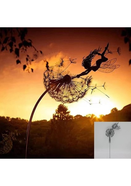Altın Tarzı Peri ve Karahindiba Birlikte Dans Heykel Açık Bahçe Dekorasyon 2d Metal Yard Avlu Sanat Dekor Çim Peyzaj Heykeli (Yurt Dışından)