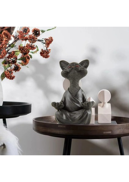 Siyah Stil 2021 Kaprisli Siyah Buda Kedi Heykelcik Meditasyon Yoga Koleksiyon Mutlu Kedi Duvar Süsü Heykeller Bahçe Heykelleri Ev Dekor (Yurt Dışından)
