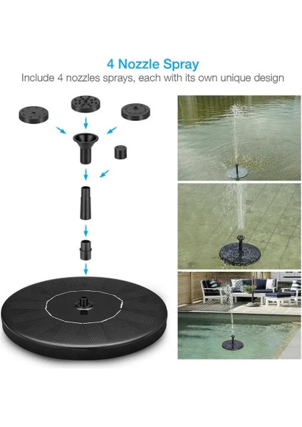 7V 1.6W 160MM Tarzı 4 Nozullar Mini Güneş Enerjisi Su Çeşmesi Pompası Kuş Banyosu Çeşmesi Serbest Daimi Güneş Paneli Kiti Su Yüzen Bahçe Dekoru (Yurt Dışından) modelleri