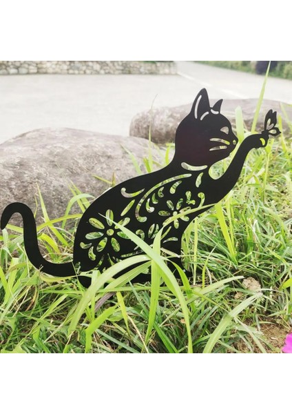 Kara Kedi Stili Kedi Şekli Şekil Zemin Ekle Dekor Siyah Yavru Kedi Siluet Bahisler Açık Dekor Için Metal Hollow Kedi Şekli Heykeli Bahçe Dekor (Yurt Dışından) fırsatları