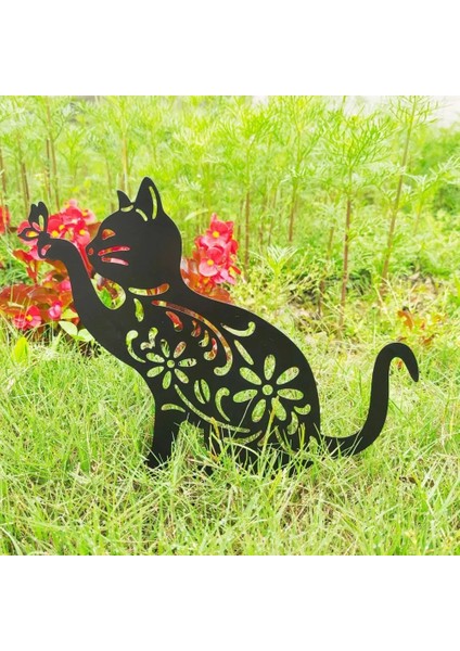 Kara Kedi Stili Kedi Şekli Şekil Zemin Ekle Dekor Siyah Yavru Kedi Siluet Bahisler Açık Dekor Için Metal Hollow Kedi Şekli Heykeli Bahçe Dekor (Yurt Dışından) indirimleri