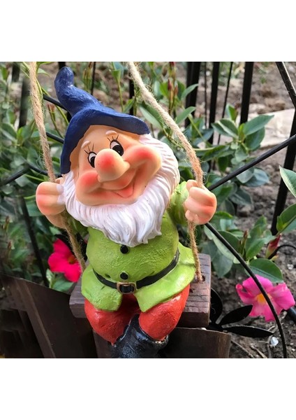 Bir Stil Yaratıcı Sevimli Salıncak Gnome Bahçe Dekor Heykeli Reçine Cüceler Ağacı Asmak Dekoratif Kolye Kapalı Açık Dekor Süsleme (Yurt Dışından)