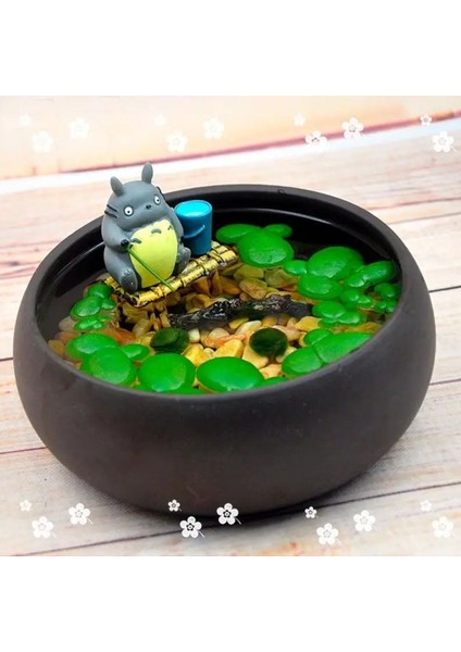 Minyatür Küçük Totoro Seti Bambu Raft Balıkçılığında Oturun, Ghibli Figürinleri Peri Bahçe Malzemeleri Teraryum Aksesuarları (Yurt Dışından)