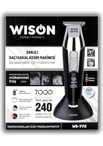 RenkStore WS-772 Profesyoneller Için 7000 Rpm Sıfıra Yakın Kesim Saç Sakal Ense Çizim Tıraş Makinesi