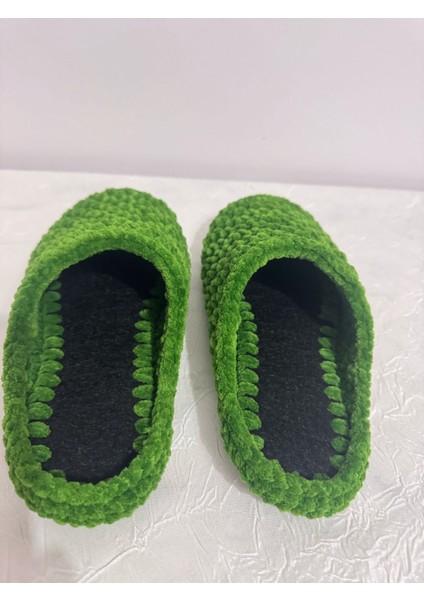 El Örgüsü Kadife Ip Yeşil Ev Terliği modelleri