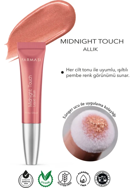 Midnight Touch  Yumuşak Sünger Uçlu Likit Allık Pinky Cloud 12 ml