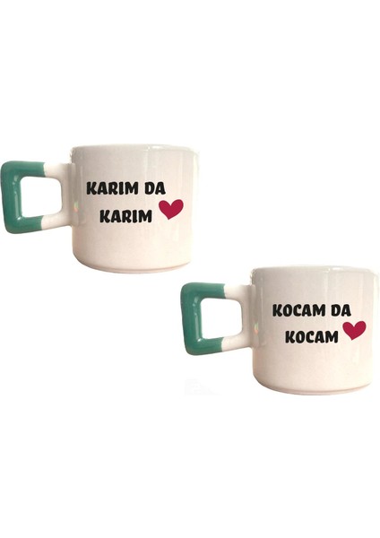 Karım Da Karım, Kocam Da Kocam Baskılı Yeşil Kare Kupa Set