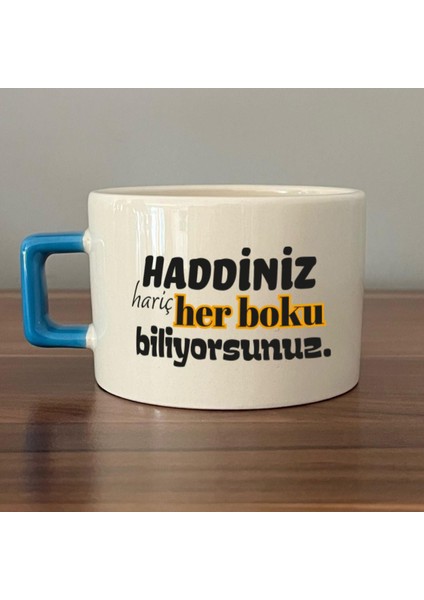 Haddiniz Hariç Her Boku Biliyorsunuz Baskılı Mavi Kulplu C Fincan