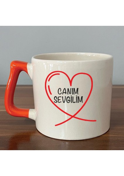 Canım Sevgilim Baskılı Turuncu Kulplu D Kupa