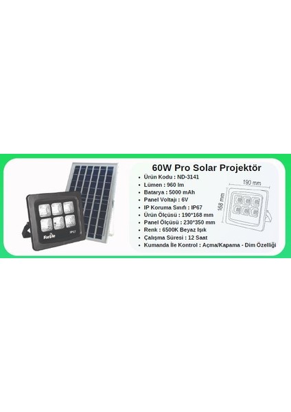 60W Pro Solar Projektör