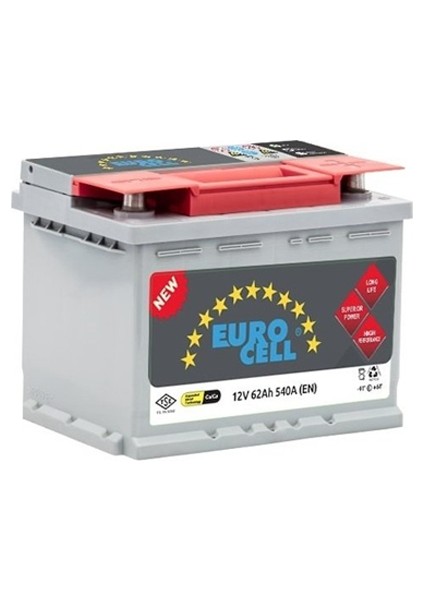 Akü 12V 62 Ah L2 (242×175×190) Tam Kapalı Tırnaklı Eurocell 8699358520012