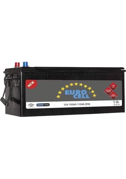 Eurocell Akü 12V 150 Ah B150 (513×222×223)TIRNAKLI Eurocell 8699358510082