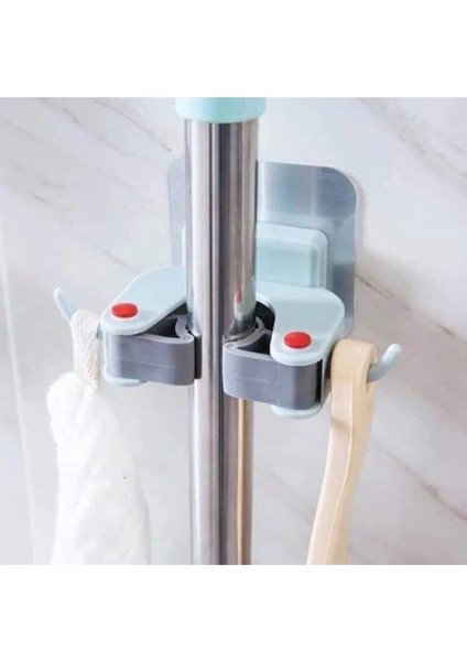 Paspas Süpürge Fırça ve Mop Askısı Sap Tutucu Mutfak Banyo Askı Beyaz