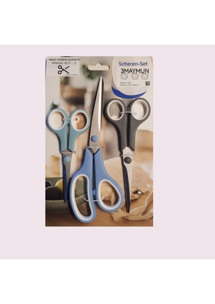 3’lü Makas Seti – Alman Malı – Ergonomik Sap – Ofis, Kargo, Evrak, Hobi – 14/16/21 cm