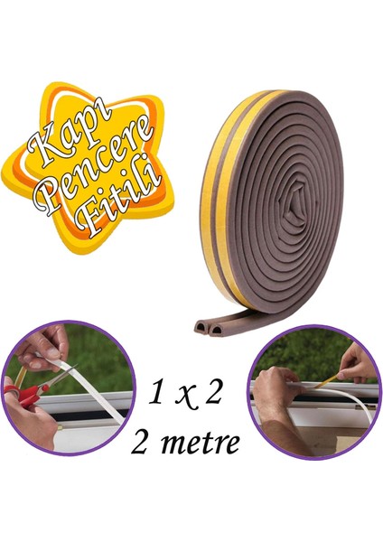 1x2=2 Metre Kapı Pencere Bandı Kahverengi Fitili Yapışkanlı Soğuk Izolasyon Bant