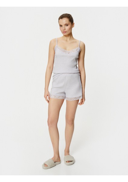 Pijama Üstü Ince Askılı Dantel Detaylı Fitilli