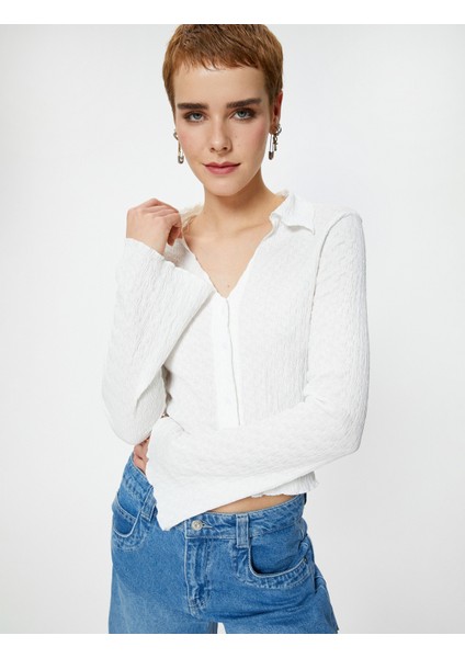 Uzun Çan Kol Gömlek Dokulu Slim Fit