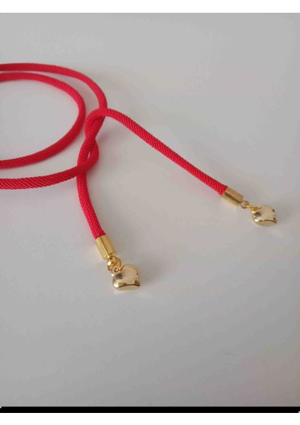 Altın Kaplama Kalp Uçlu Kırmızı Ip Bileklik