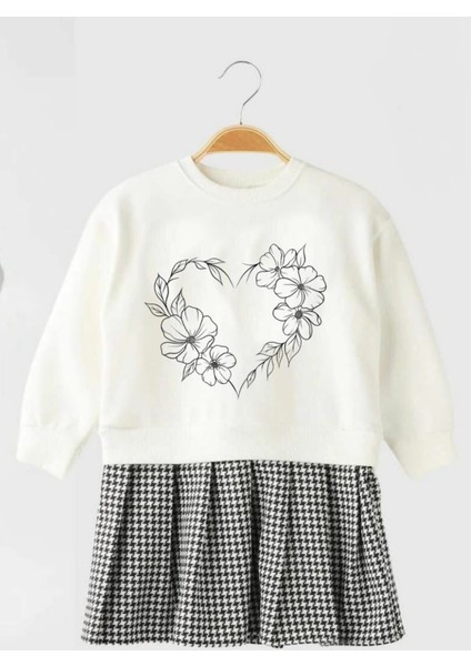 Kalp Detay Baskılı Kız Çocuk Alt Üst Takım Bayramlık