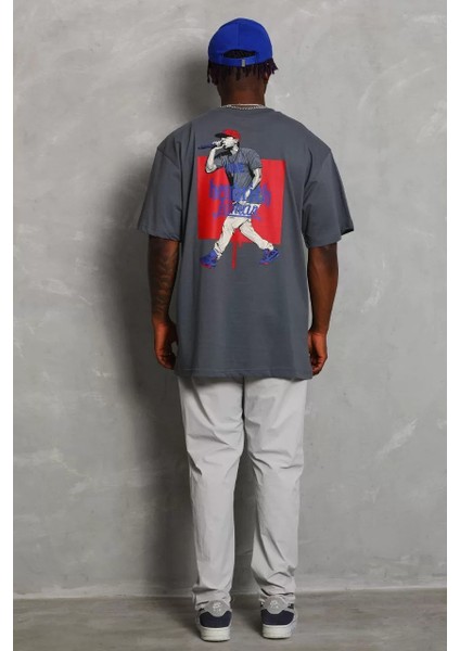 Erkek Baskılı Bisiklet Yaka T-Shirt 20/1 Penye - Füme fiyatları