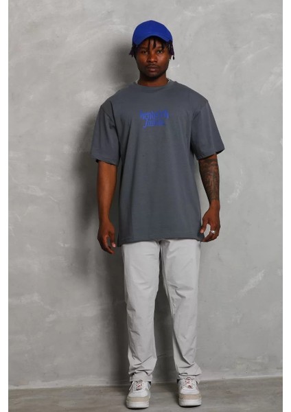 Erkek Baskılı Bisiklet Yaka T-Shirt 20/1 Penye - Füme modelleri